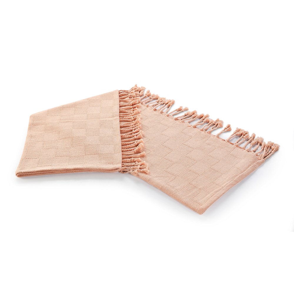 Peach Solid Hand-Woven All-Natural Cotton Throw Blanket. Picture 5
