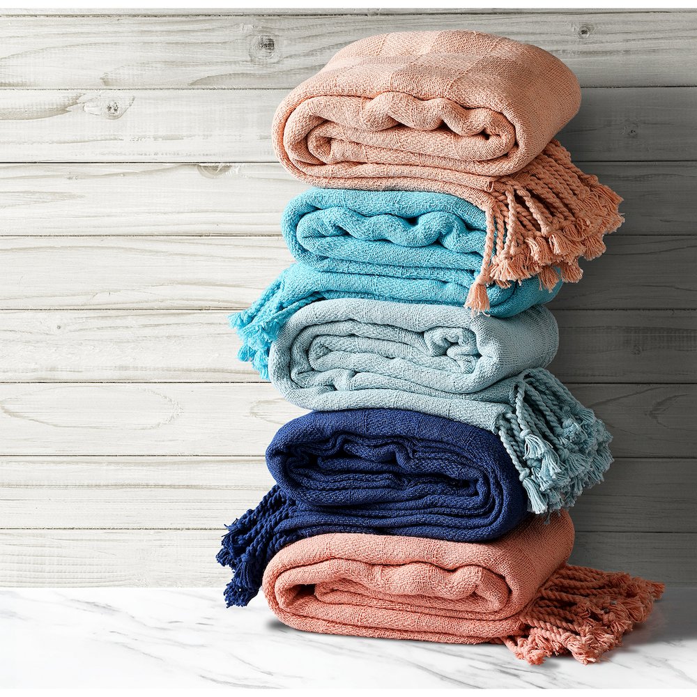 Peach Solid Hand-Woven All-Natural Cotton Throw Blanket. Picture 9