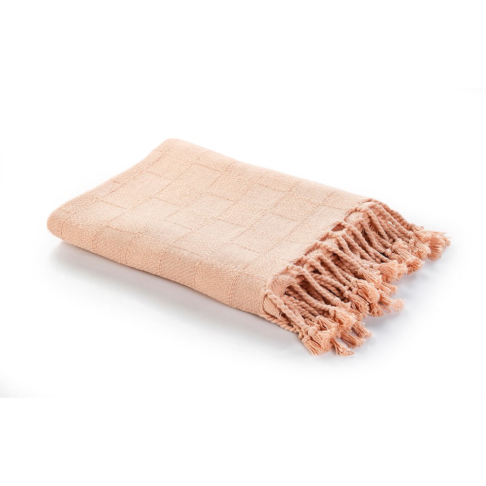 Peach Solid Hand-Woven All-Natural Cotton Throw Blanket. Picture 1