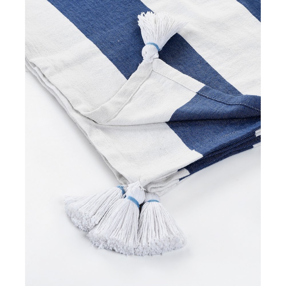 Navy/White Striped Hand-stitched All-Natural Cotton Throw Blanket. Picture 4