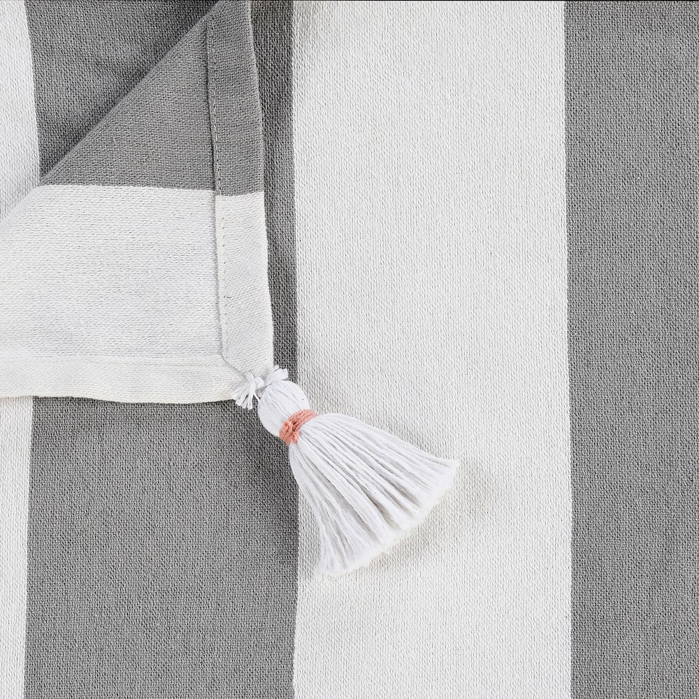 Grey/White Striped Hand-stitched All-Natural Cotton Throw Blanket. Picture 2