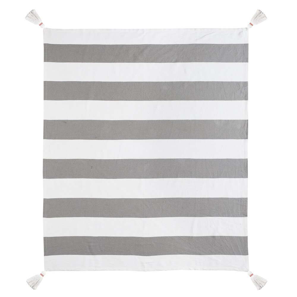 Grey/White Striped Hand-stitched All-Natural Cotton Throw Blanket. Picture 3