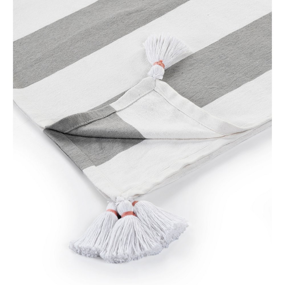 Grey/White Striped Hand-stitched All-Natural Cotton Throw Blanket. Picture 4