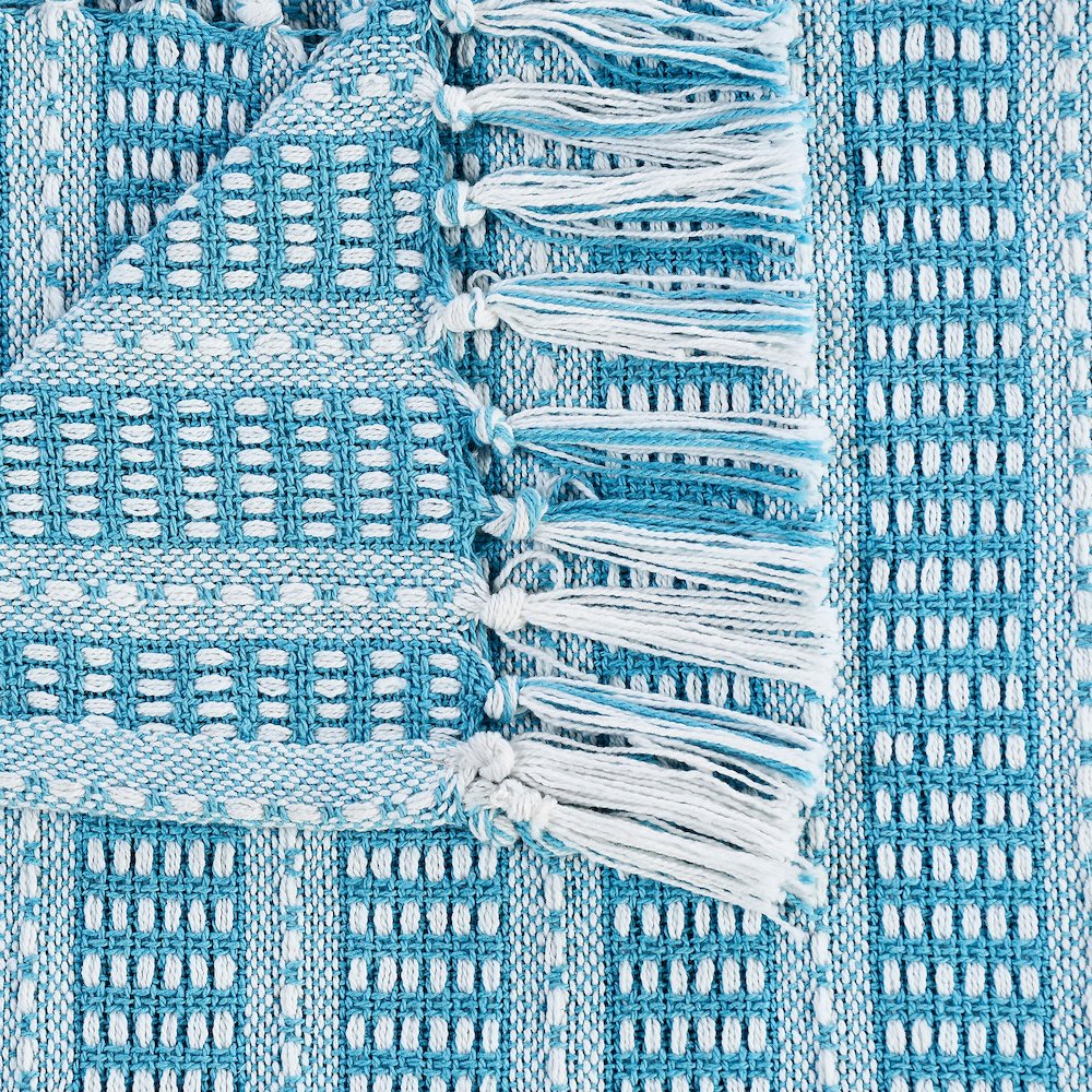 Ridgeline Striped Hand-Woven All-Natural Cotton Throw Blanket, Light Blue. Picture 2
