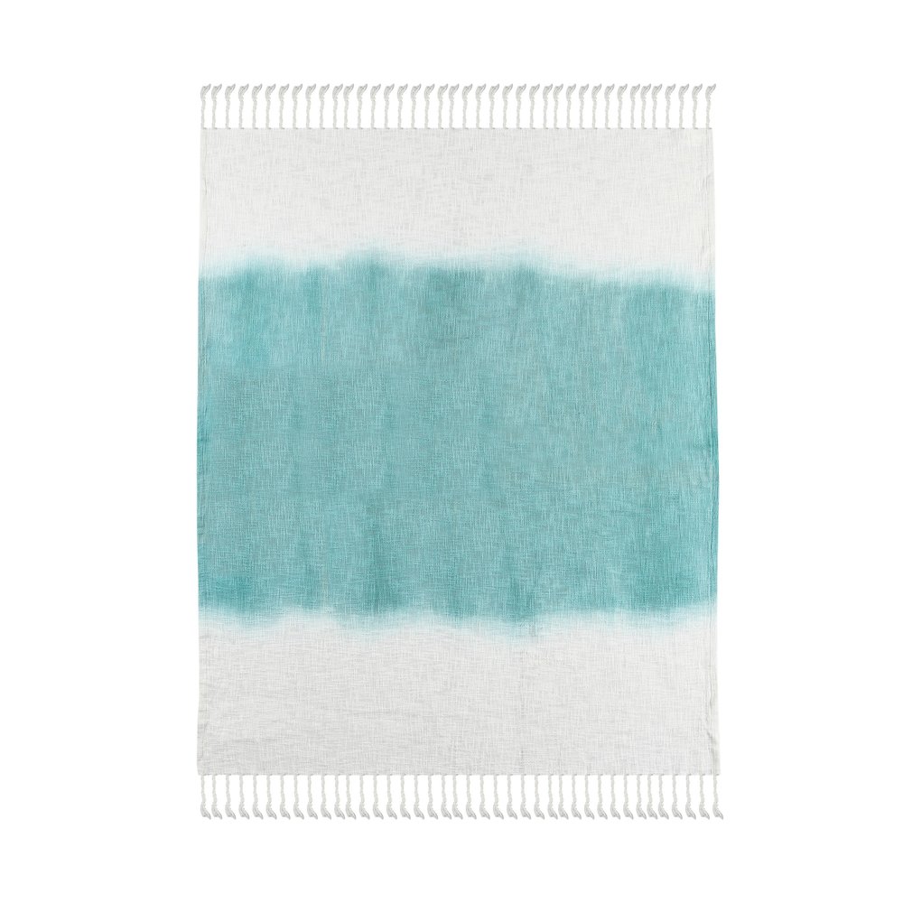 Blue/White Ombre Hand-Woven All-Natural Cotton Throw Blanket. Picture 3