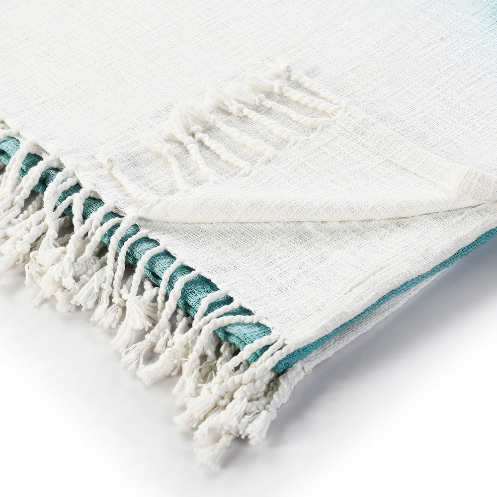 Blue/White Ombre Hand-Woven All-Natural Cotton Throw Blanket. Picture 4