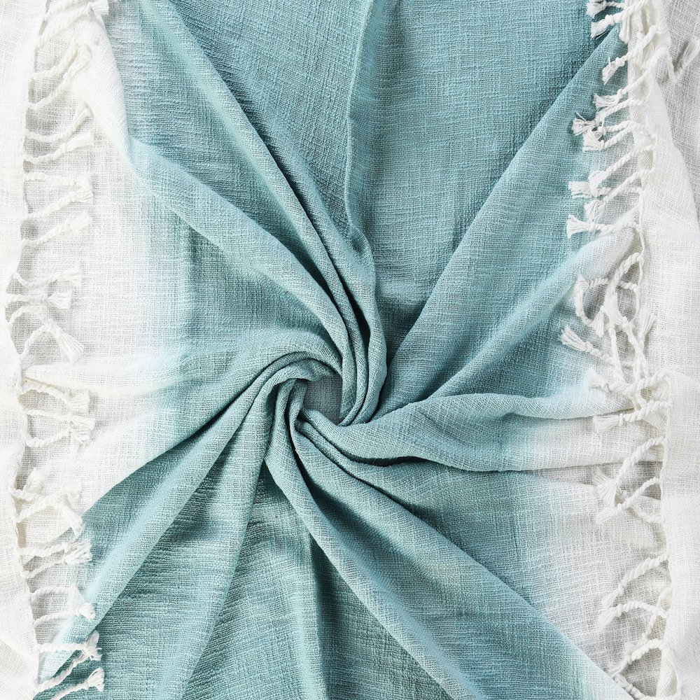Blue/White Ombre Hand-Woven All-Natural Cotton Throw Blanket. Picture 5