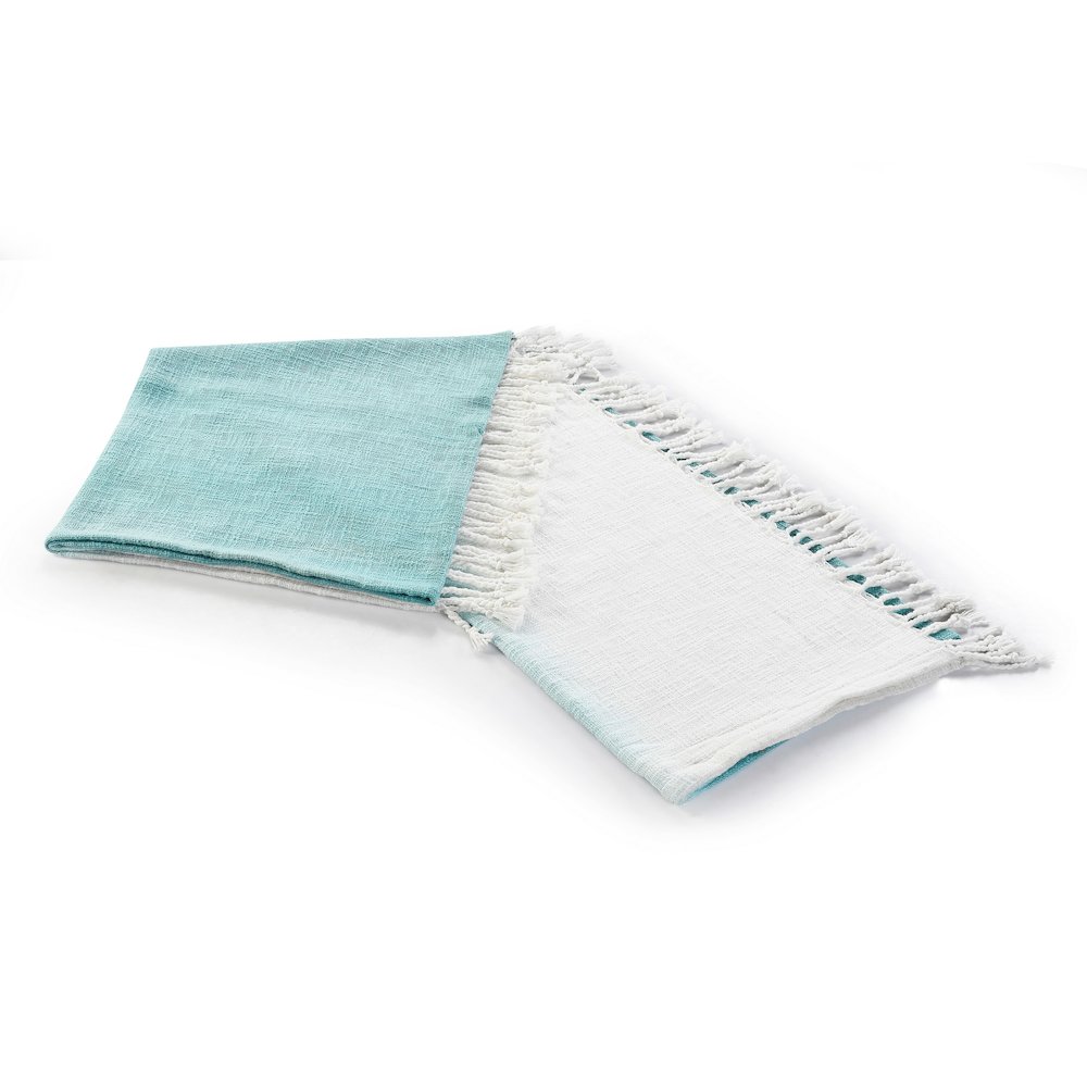 Blue/White Ombre Hand-Woven All-Natural Cotton Throw Blanket. Picture 6
