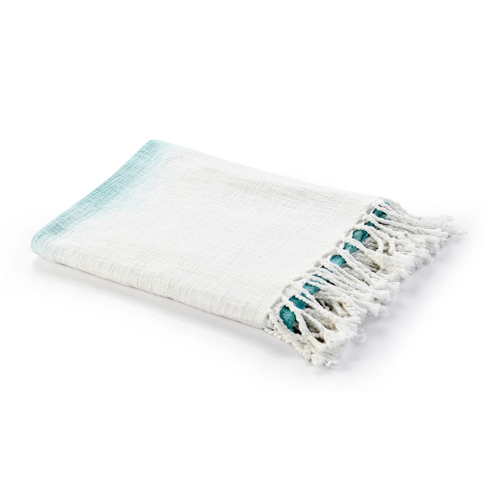 Blue/White Ombre Hand-Woven All-Natural Cotton Throw Blanket. Picture 1