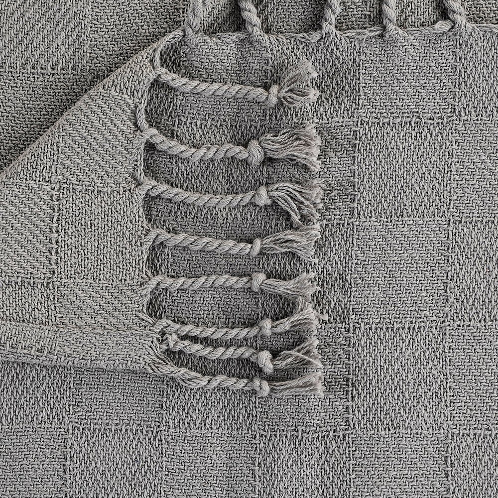 Evette Rios Heather Handmade Basketwoven All-Natural Cotton Throw Blanket, Gray. Picture 2