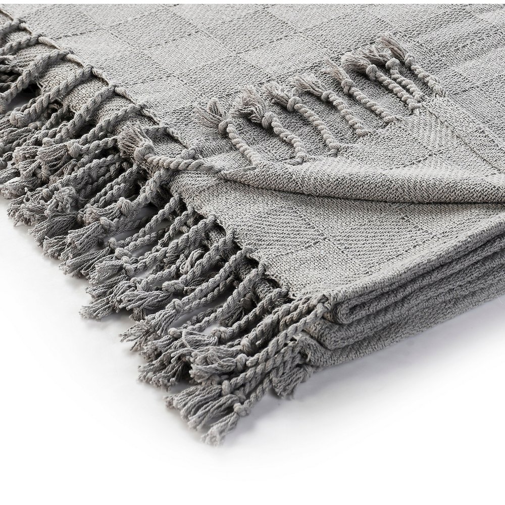 Evette Rios Heather Handmade Basketwoven All-Natural Cotton Throw Blanket, Gray. Picture 4