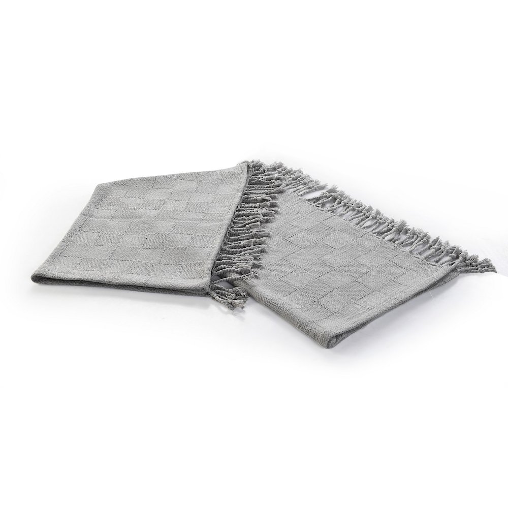 Evette Rios Heather Handmade Basketwoven All-Natural Cotton Throw Blanket, Gray. Picture 5