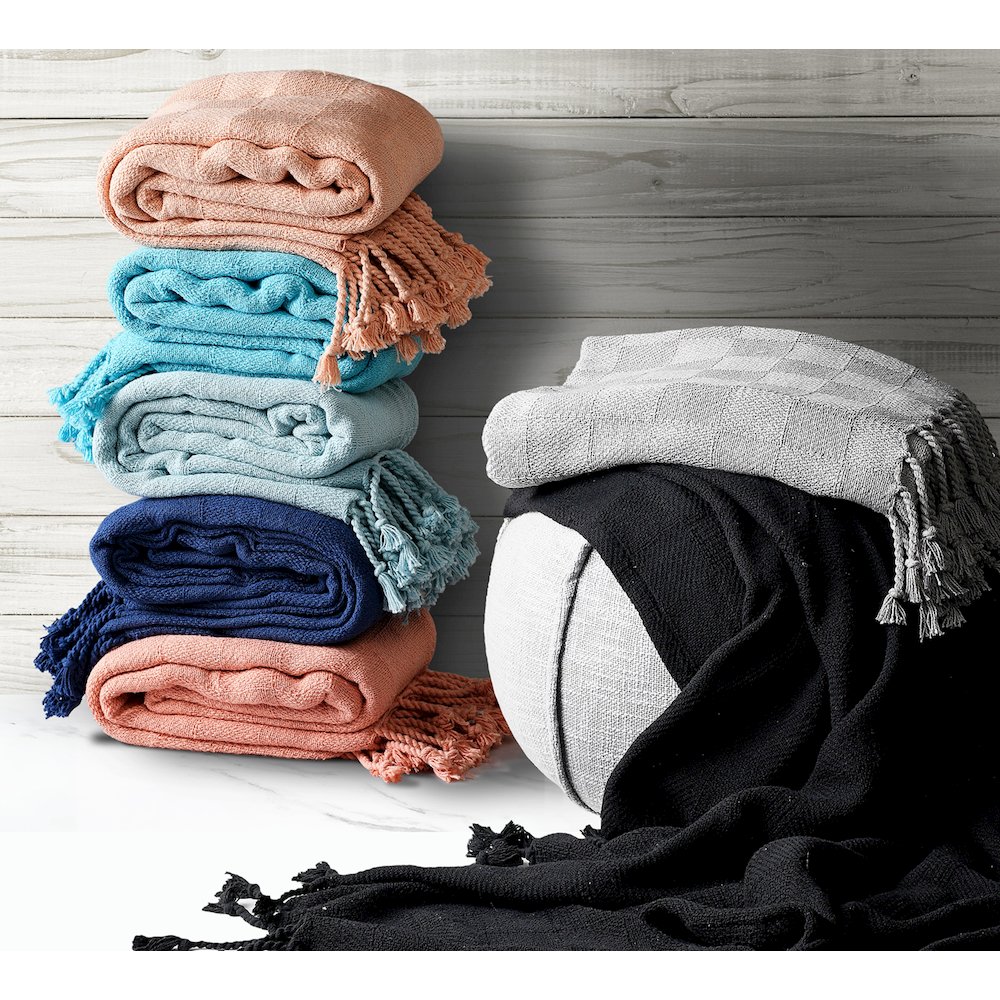 Evette Rios Heather Handmade Basketwoven All-Natural Cotton Throw Blanket, Gray. Picture 7