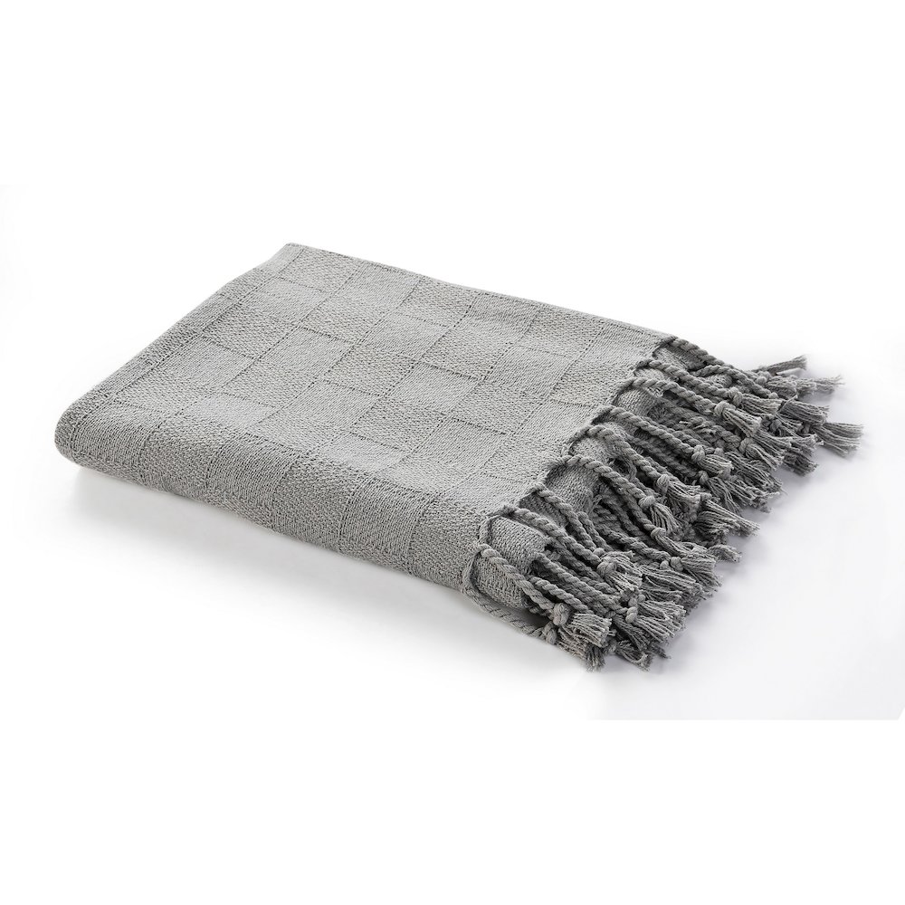 Evette Rios Heather Handmade Basketwoven All-Natural Cotton Throw Blanket, Gray. Picture 1