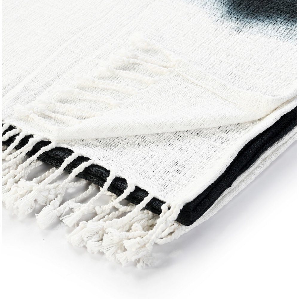 Black/White Ombre Hand-Woven All-Natural Cotton Throw Blanket. Picture 5