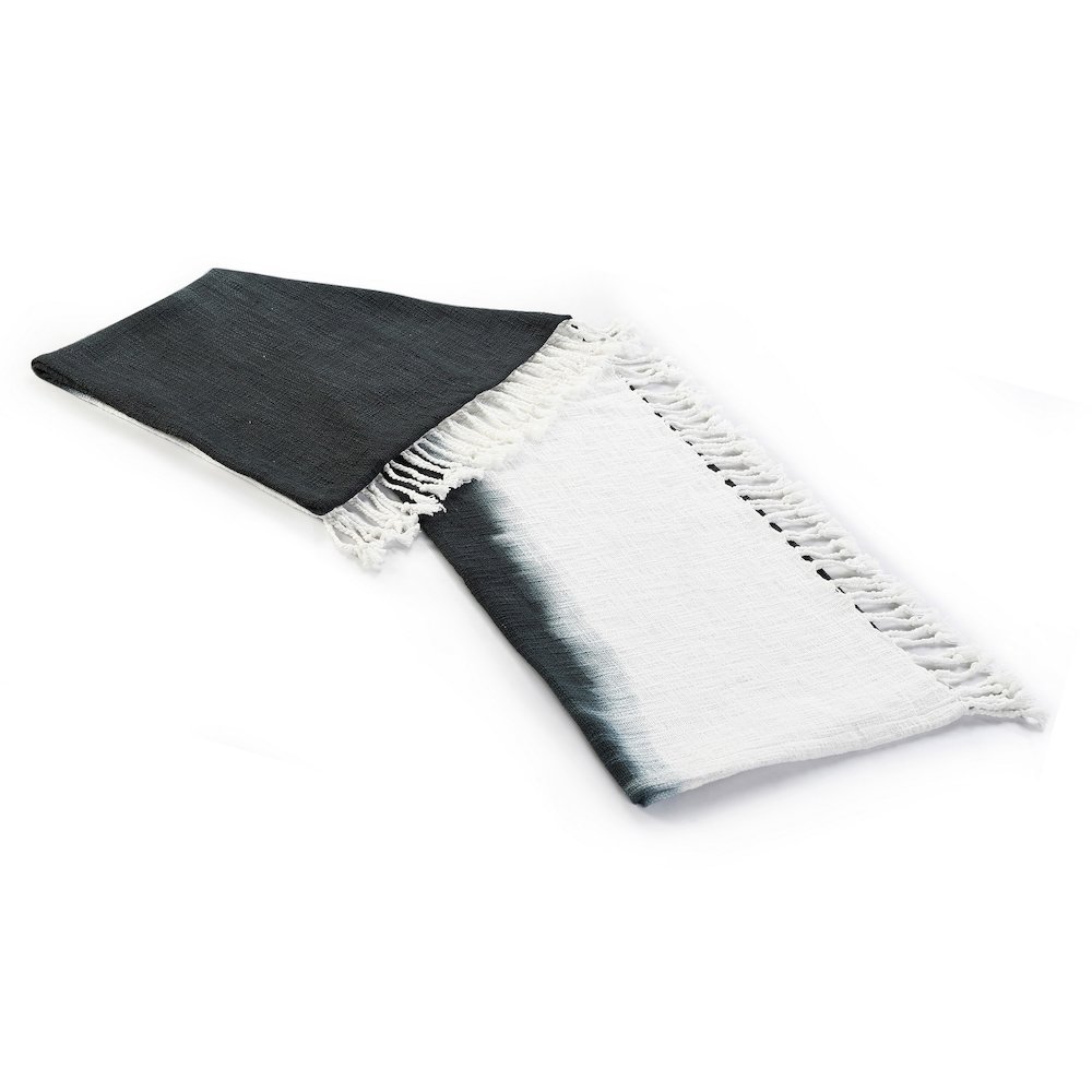 Black/White Ombre Hand-Woven All-Natural Cotton Throw Blanket. Picture 6