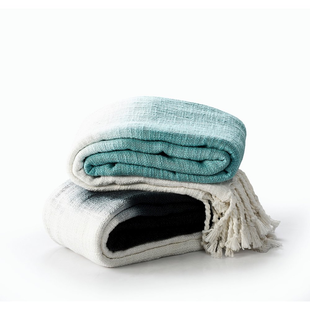 Black/White Ombre Hand-Woven All-Natural Cotton Throw Blanket. Picture 9