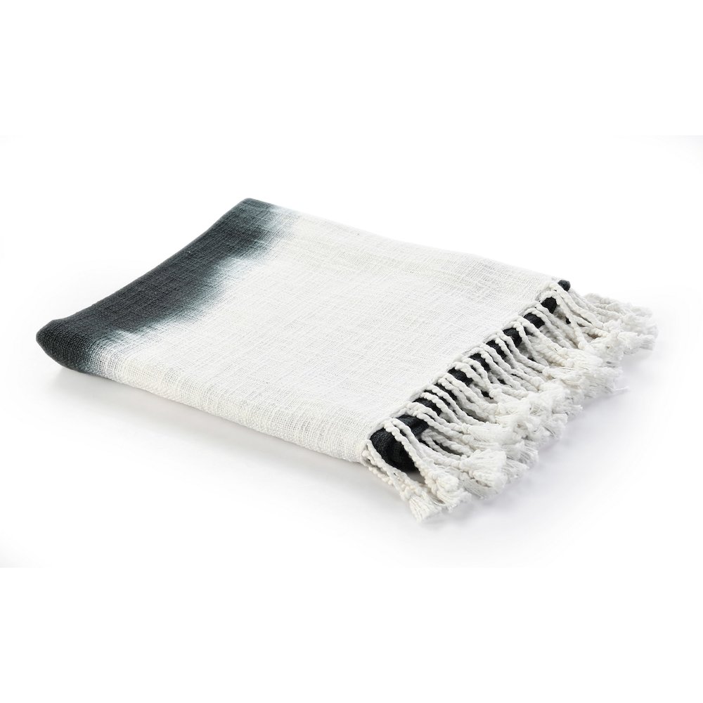 Black/White Ombre Hand-Woven All-Natural Cotton Throw Blanket. Picture 1