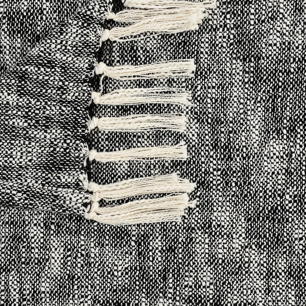 Black/White Distressed Hand-Woven All-Natural Cotton Throw Blanket. Picture 2