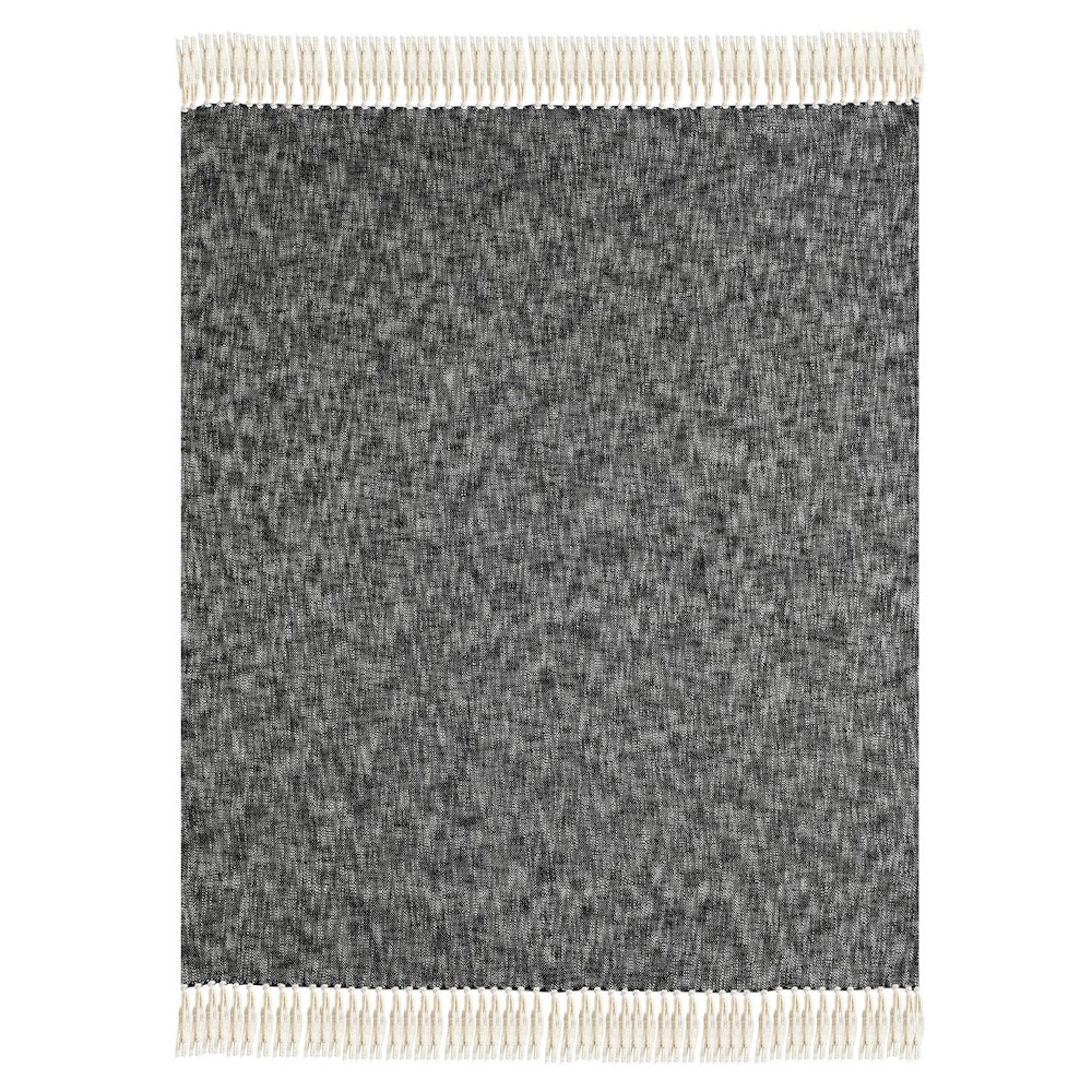 Black/White Distressed Hand-Woven All-Natural Cotton Throw Blanket. Picture 3