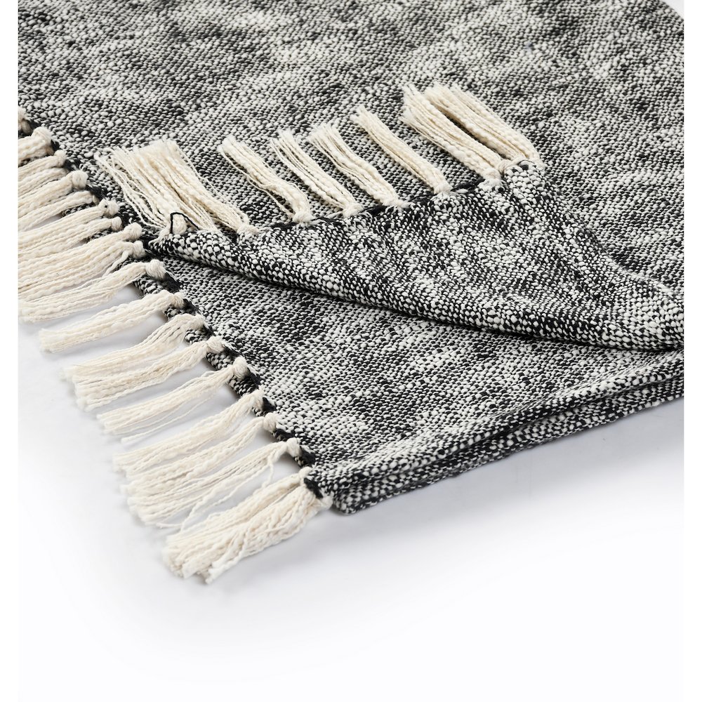 Black/White Distressed Hand-Woven All-Natural Cotton Throw Blanket. Picture 4
