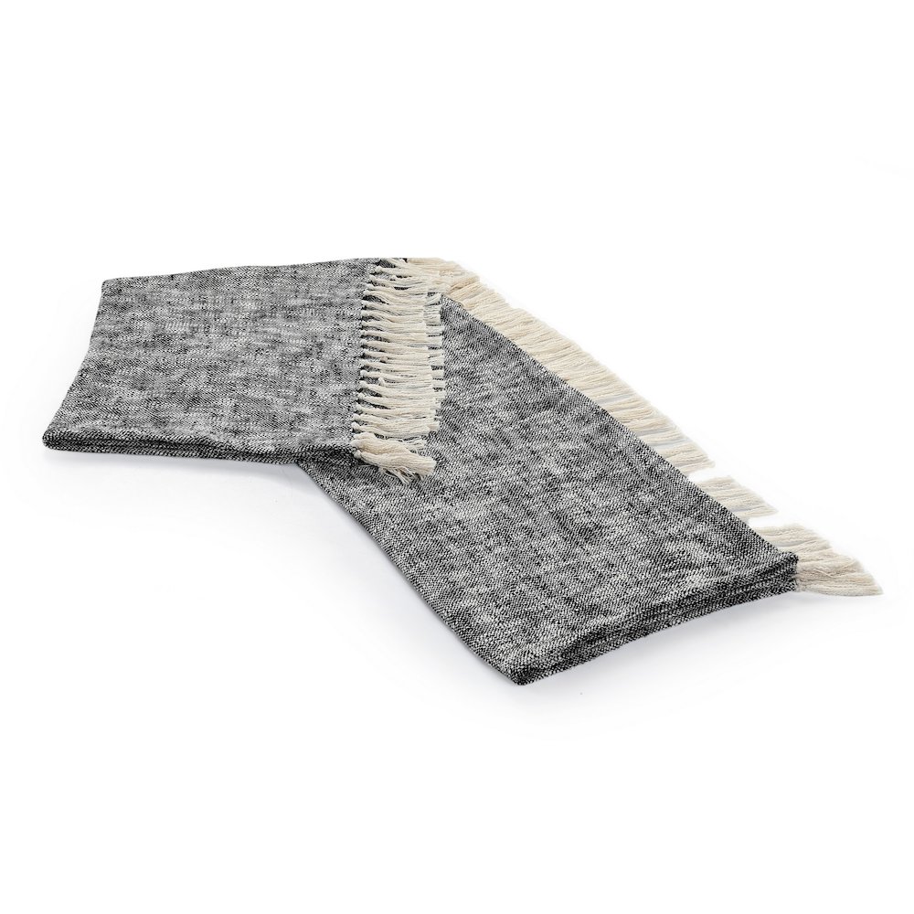 Black/White Distressed Hand-Woven All-Natural Cotton Throw Blanket. Picture 5