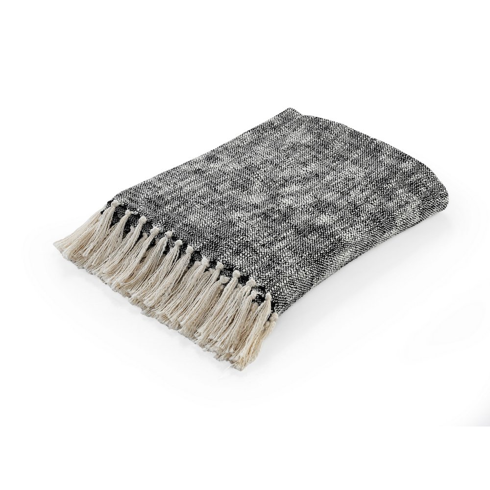 Black/White Distressed Hand-Woven All-Natural Cotton Throw Blanket. Picture 1