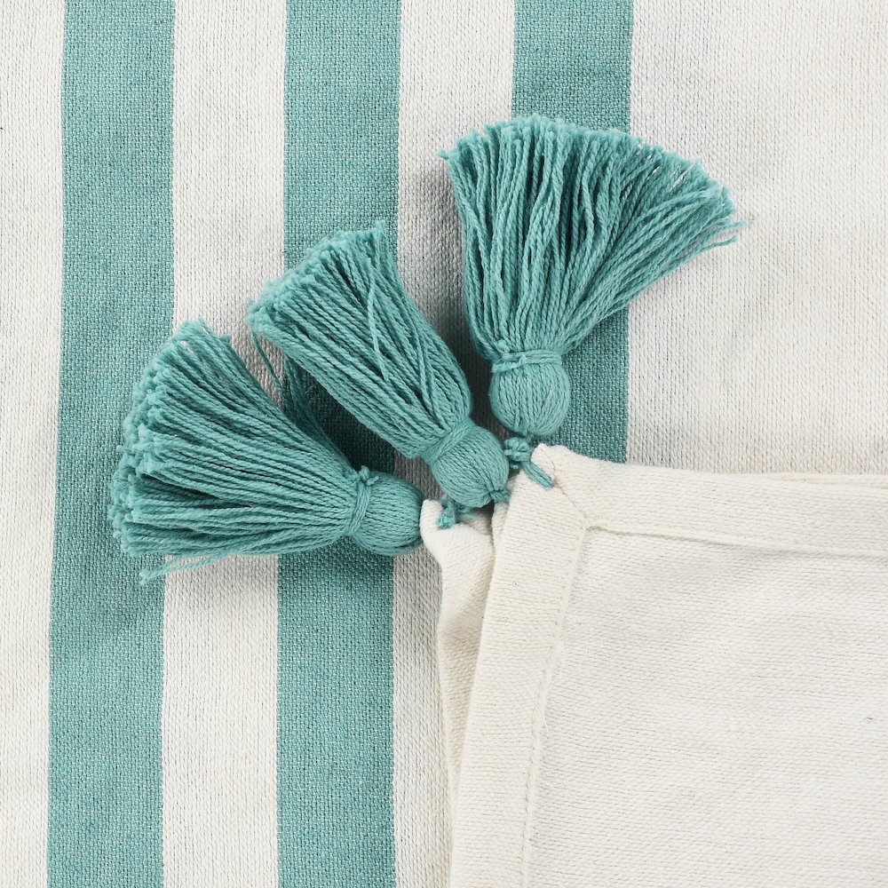 Aqua Blue/White Striped Hand-Woven All-Natural Cotton Throw Blanket. Picture 5