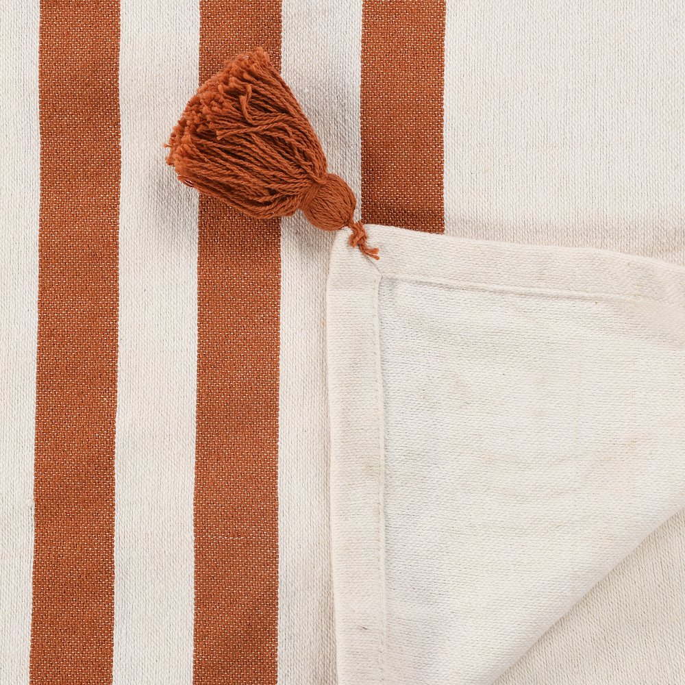 Adobe Orange/White Striped Hand-Woven All-Natural Cotton Throw Blanket. Picture 5