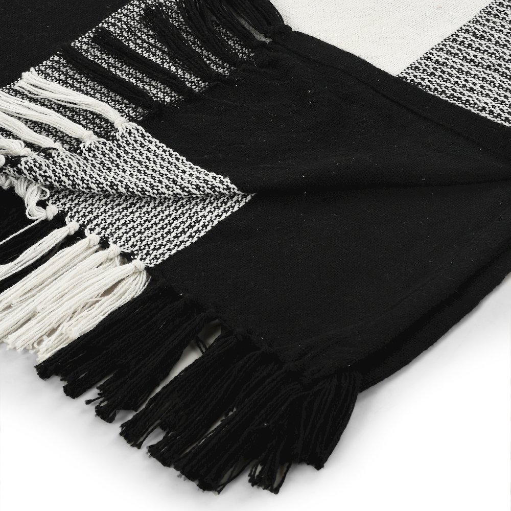Black/White Tartan/Plaid Hand-Woven All-Natural Cotton Throw Blanket. Picture 3