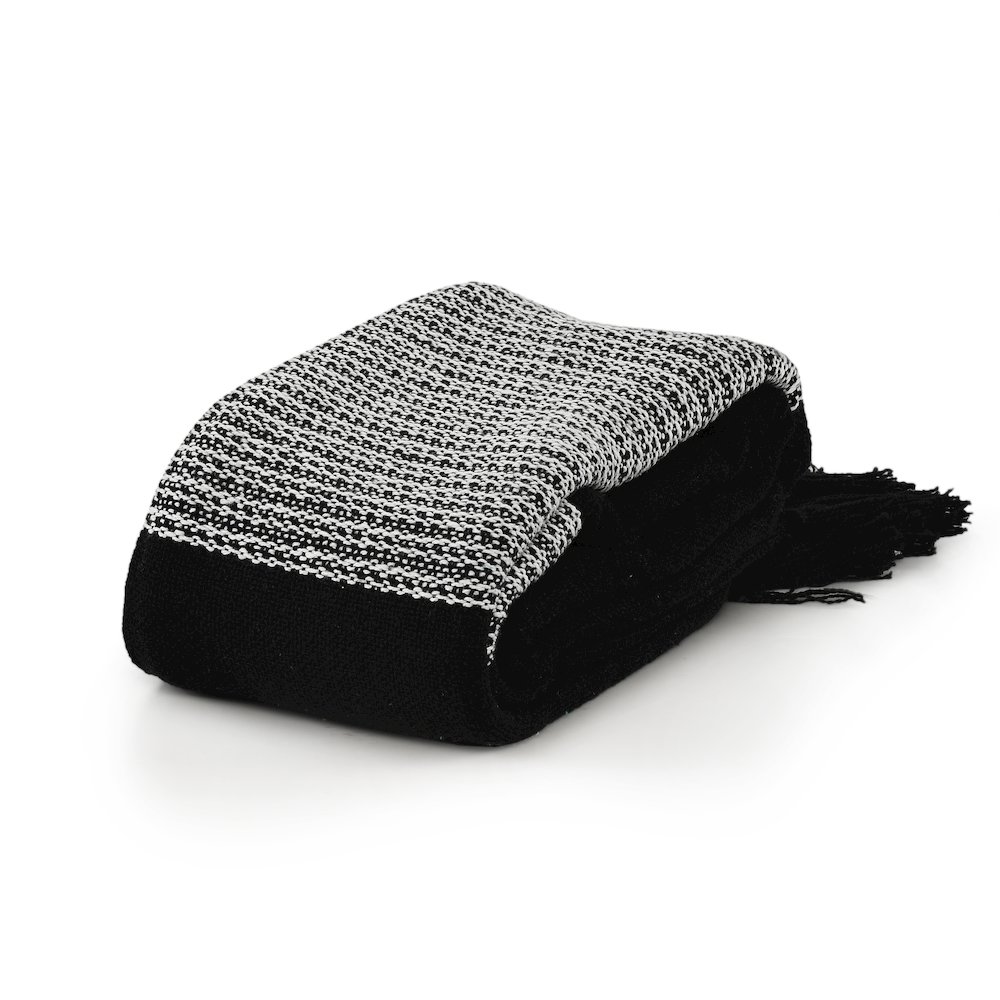 Black/White Tartan/Plaid Hand-Woven All-Natural Cotton Throw Blanket. Picture 6