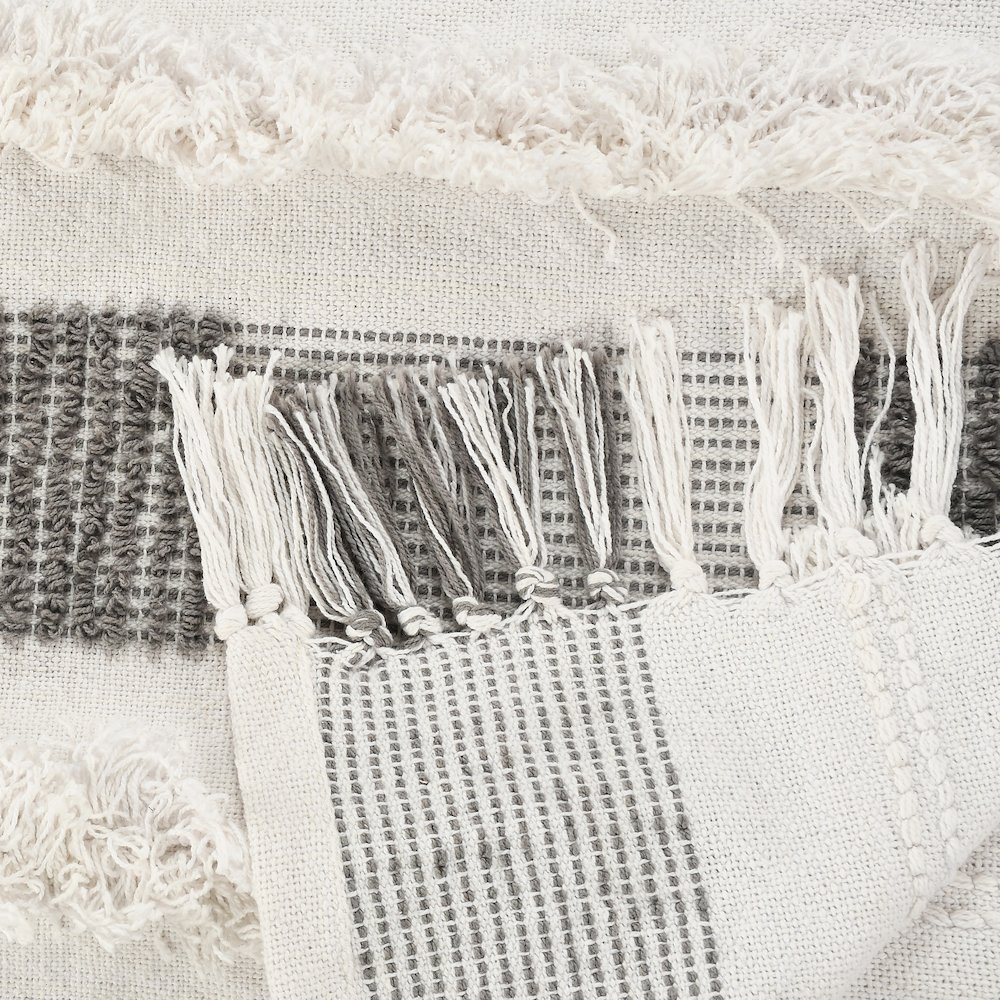 Gray/Cream Checkered Hand-Woven All-Natural Cotton Throw Blanket. Picture 5