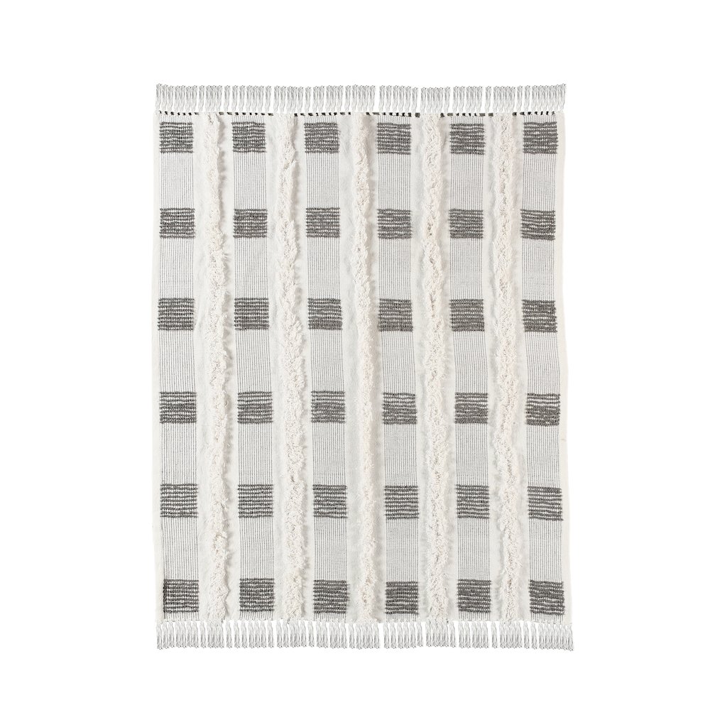 Gray/Cream Checkered Hand-Woven All-Natural Cotton Throw Blanket. Picture 1