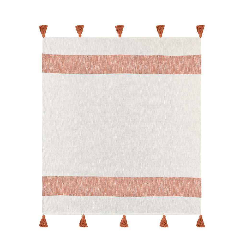 Borderline Striped Hand-Woven All-Natural Cotton Throw Blanket, Orange. Picture 1