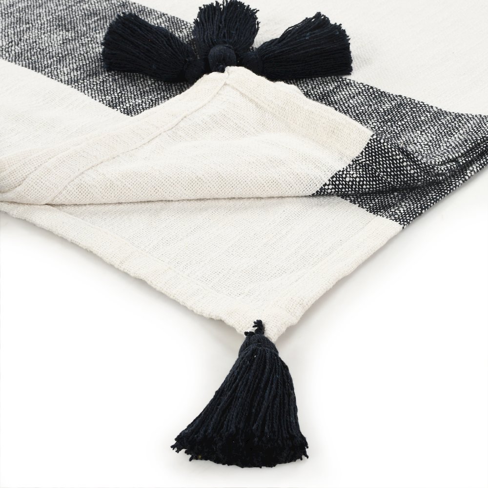 Evette Rios Borderline Striped Hand-Woven All-Natural Cotton Throw Blanket, Blue. Picture 3