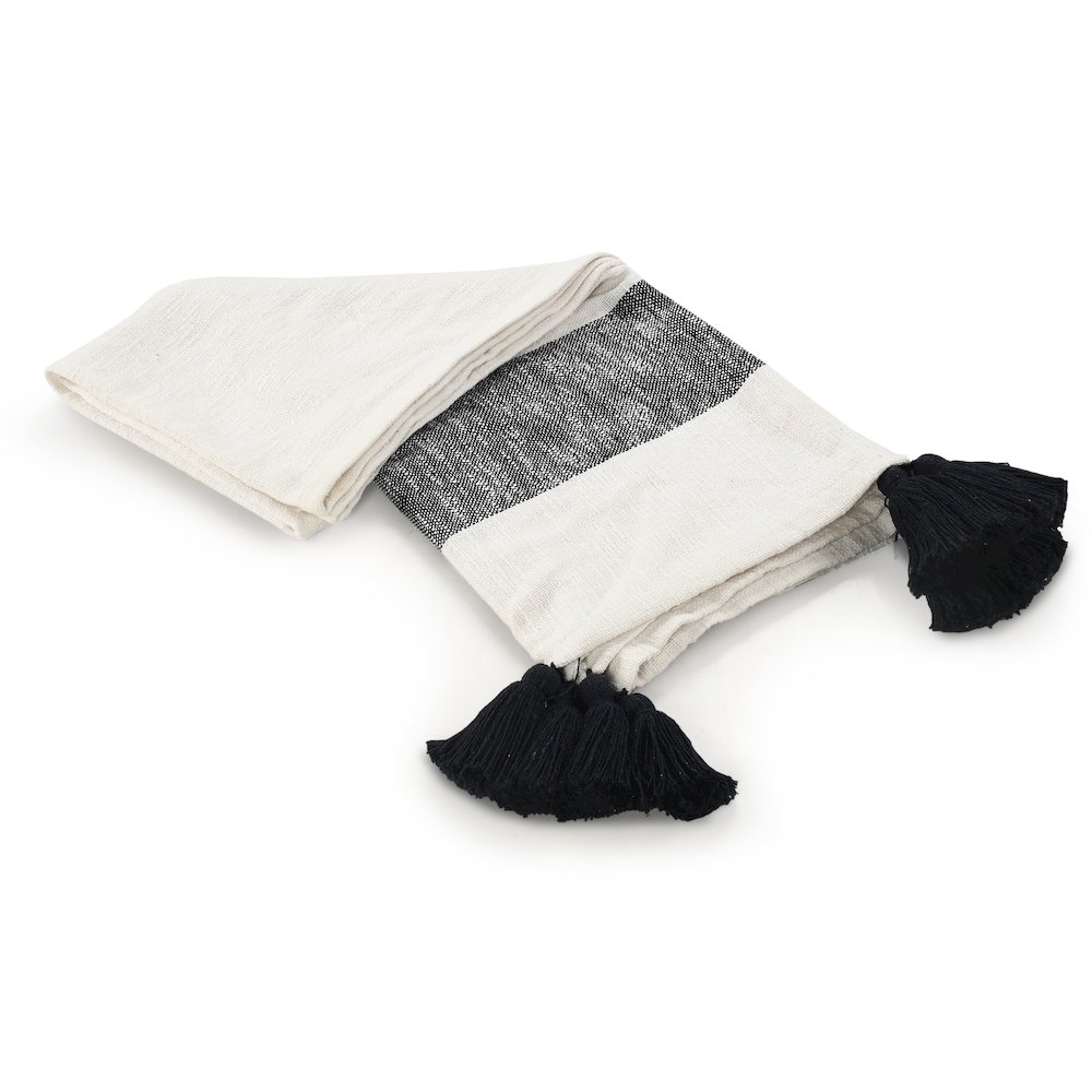 Evette Rios Borderline Striped Hand-Woven All-Natural Cotton Throw Blanket, Blue. Picture 4