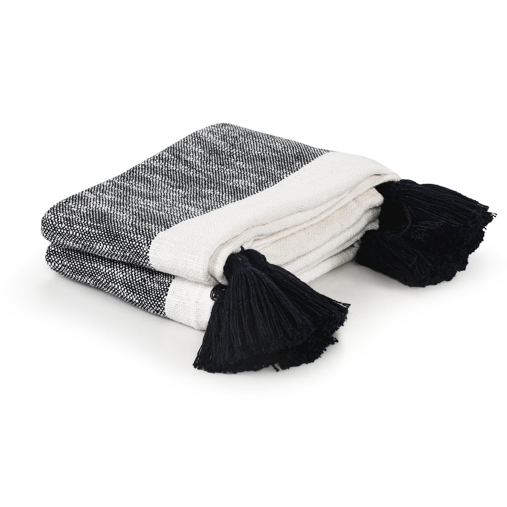 Evette Rios Borderline Striped Hand-Woven All-Natural Cotton Throw Blanket, Blue. Picture 6