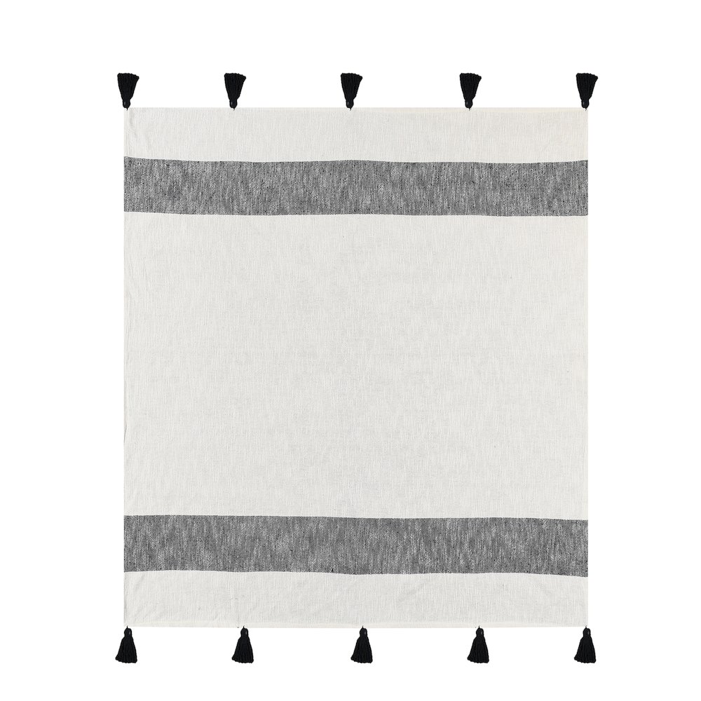 Evette Rios Borderline Striped Hand-Woven All-Natural Cotton Throw Blanket, Blue. Picture 1