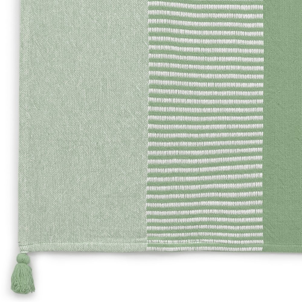 Green/White Striped Hand-Woven All-Natural Cotton Throw Blanket. Picture 3