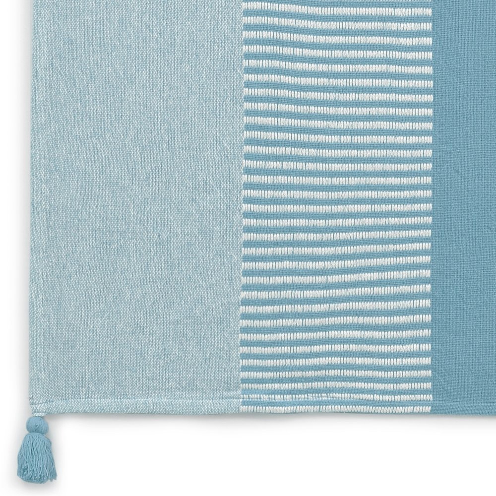 Blue/White Striped Hand-Woven All-Natural Cotton Throw Blanket. Picture 3