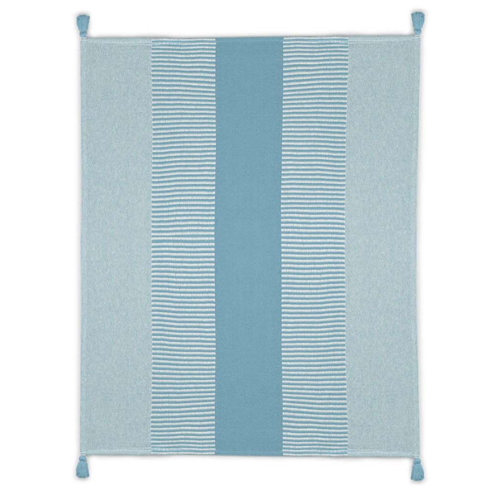 Blue/White Striped Hand-Woven All-Natural Cotton Throw Blanket. Picture 1
