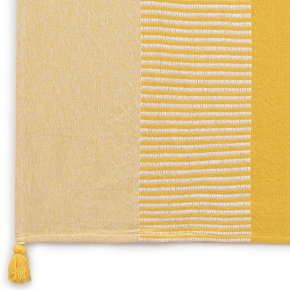 Yellow/White Striped Hand-Woven All-Natural Cotton Throw Blanket. Picture 3
