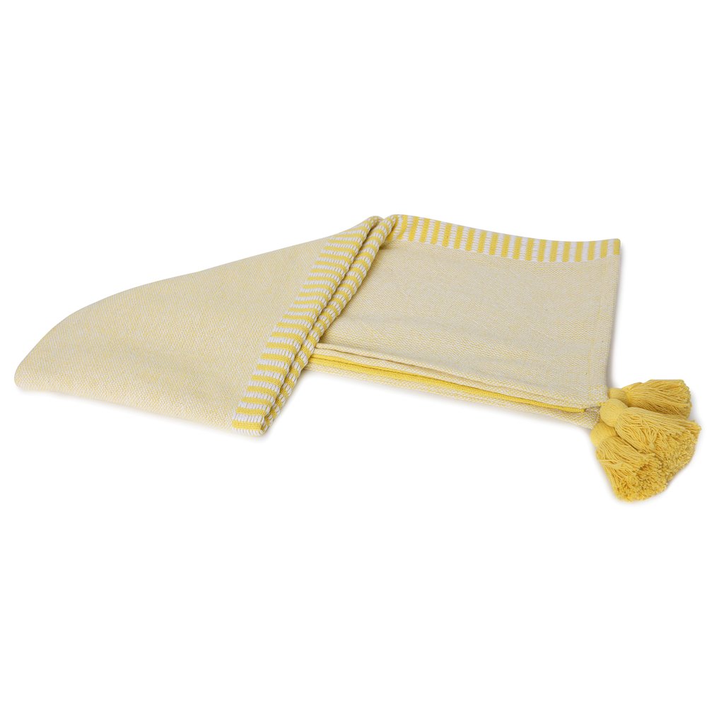 Yellow/White Striped Hand-Woven All-Natural Cotton Throw Blanket. Picture 4