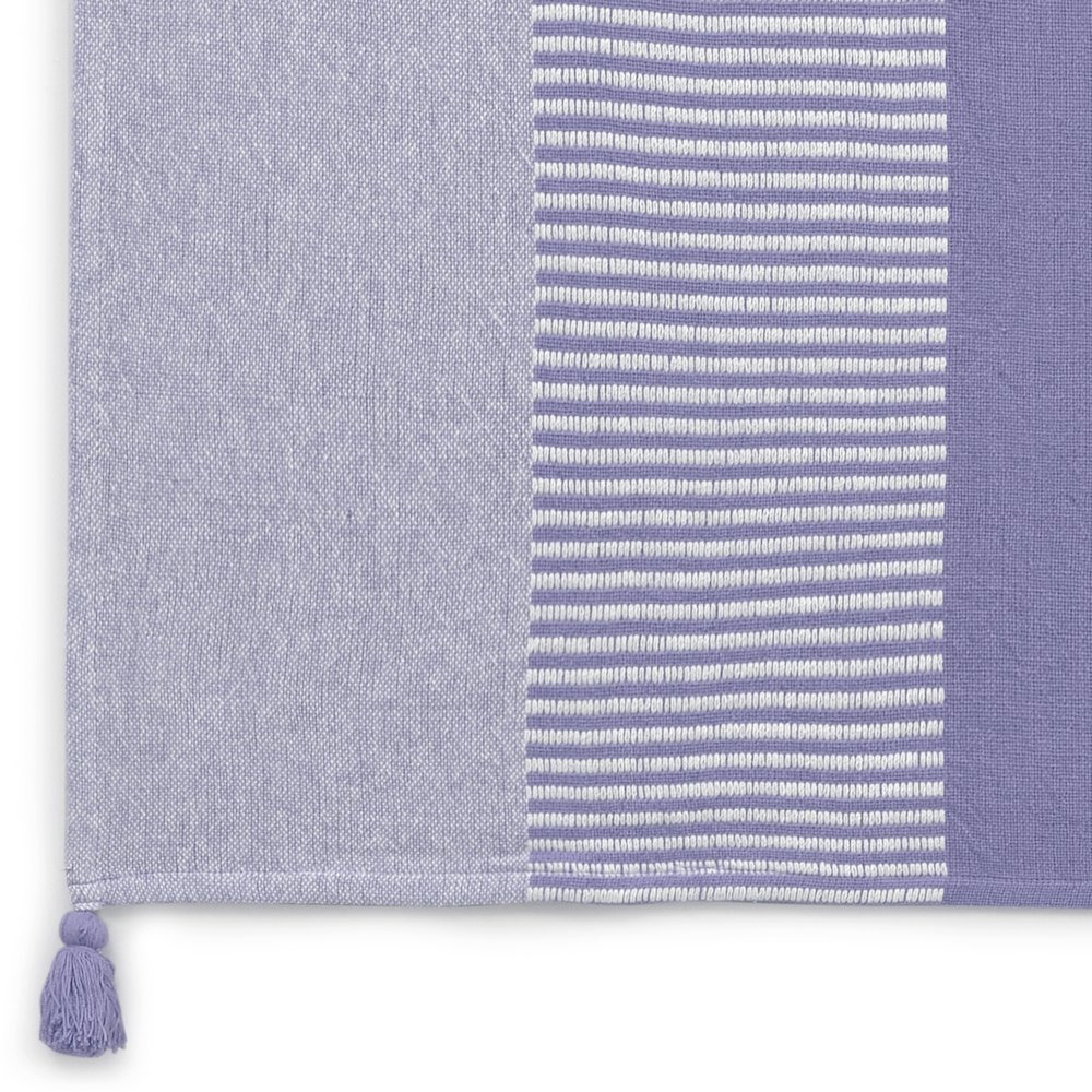 Purple/White Striped Hand-Woven All-Natural Cotton Throw Blanket. Picture 3