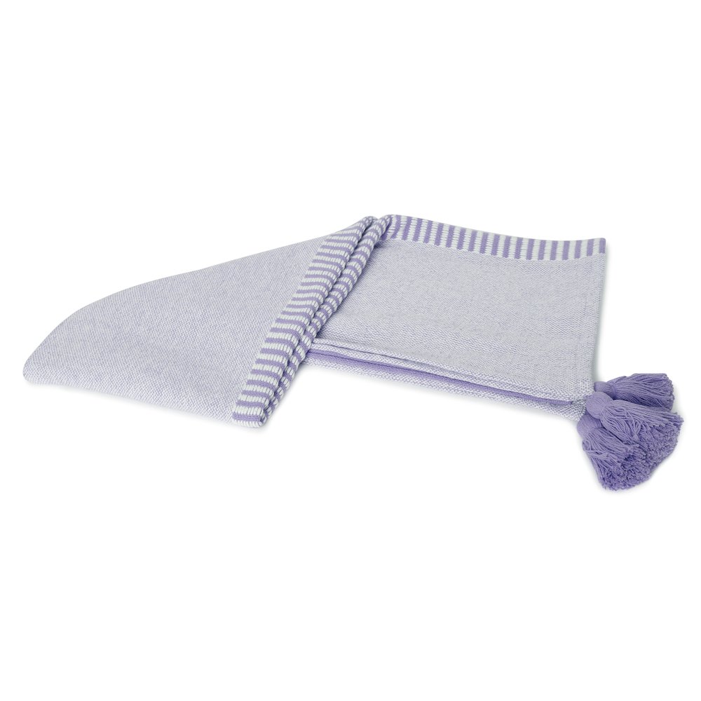 Purple/White Striped Hand-Woven All-Natural Cotton Throw Blanket. Picture 4