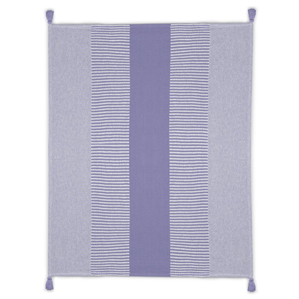 Purple/White Striped Hand-Woven All-Natural Cotton Throw Blanket. Picture 1