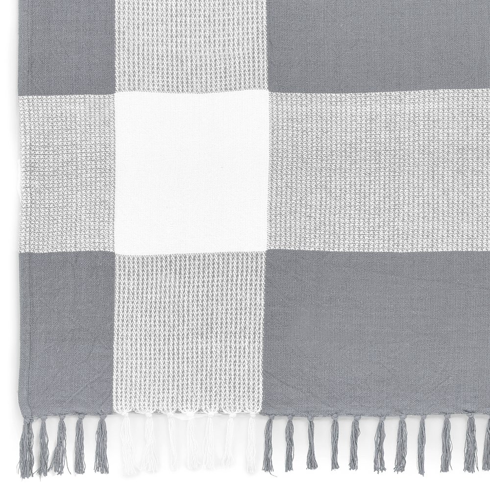 Grey/White Tartan/Plaid Hand-Woven All-Natural Cotton Throw Blanket. Picture 4
