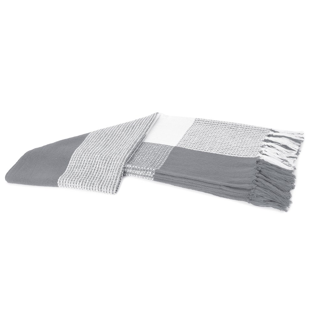 Grey/White Tartan/Plaid Hand-Woven All-Natural Cotton Throw Blanket. Picture 5