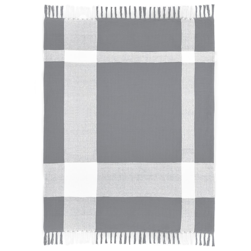 Grey/White Tartan/Plaid Hand-Woven All-Natural Cotton Throw Blanket. Picture 1
