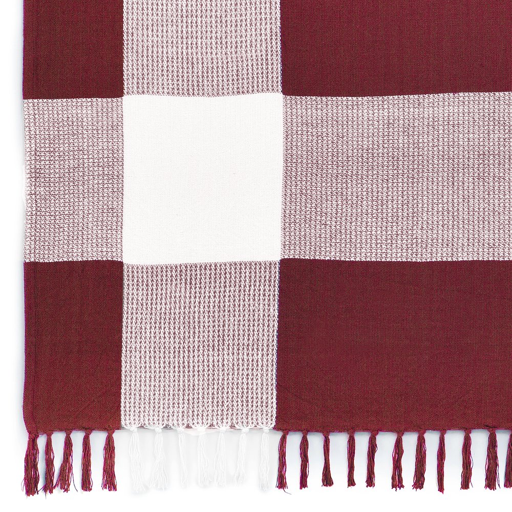 Red/White Tartan/Plaid Hand-Woven All-Natural Cotton Throw Blanket. Picture 4